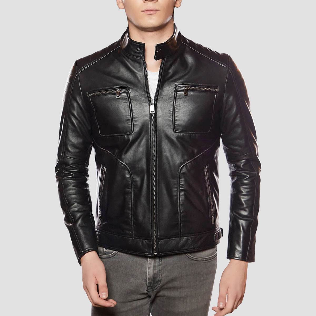 Modish Black Leather Moto Jacket - The Vintage Leather