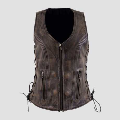 Distressed Brown Leather Biker Vest