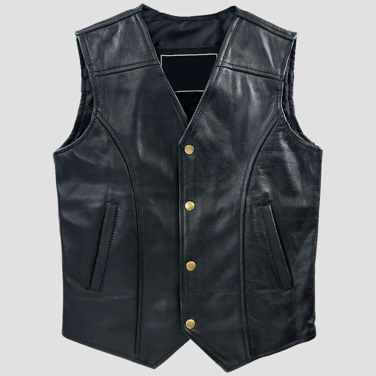 Stylish Black Leather Biker Vest - The Vintage Leather