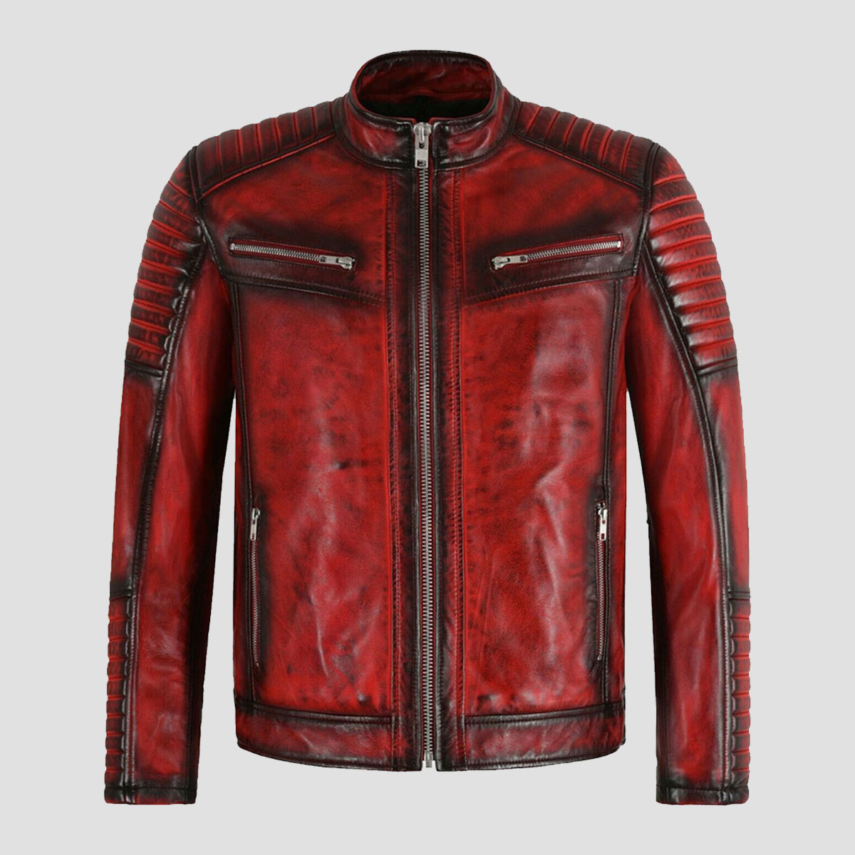 Cafe Racer Waxed Red Leather Jacket - The Vintage Leather