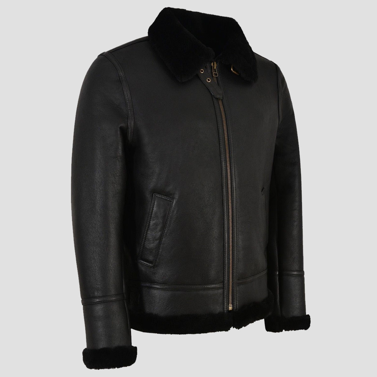 B-3 Shearling Black Leather Bomber Jacket - The Vintage Leather