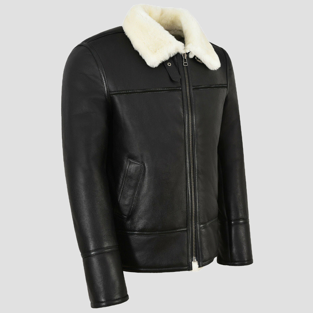 B-3 Black and White Leather Bomber Jacket - The Vintage Leather