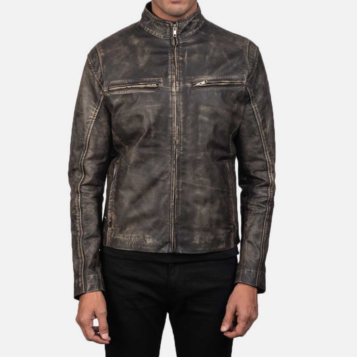 Ionic Brown Distressed Leather Biker Jacket - The Vintage Leather