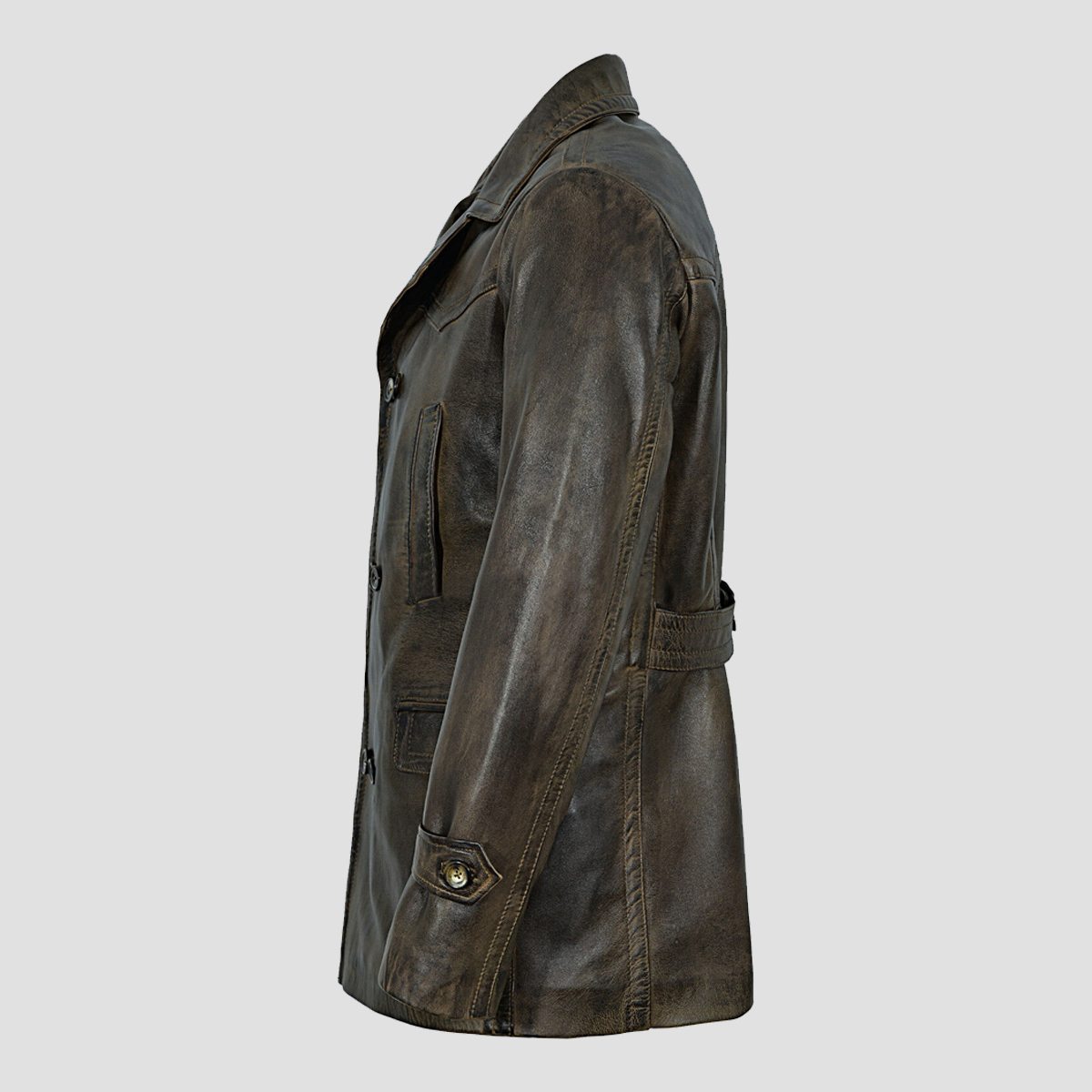 Waxed Brown Leather Naval Peacoat - The Vintage Leather
