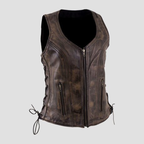 Distressed Brown Leather Biker Vest