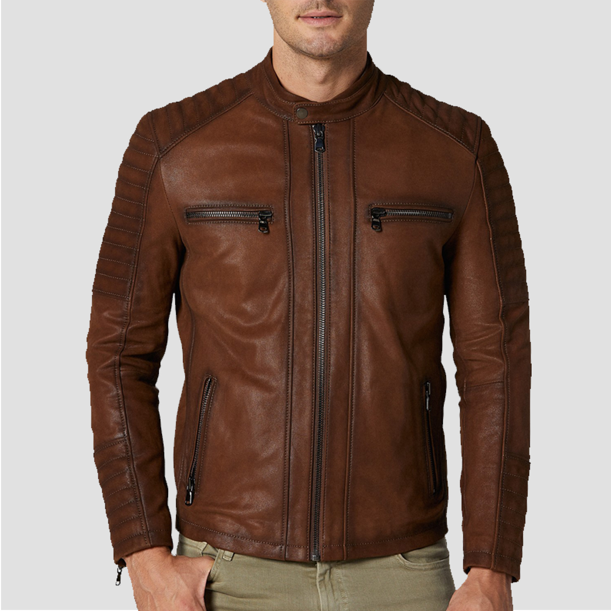 Motorcycle Waxed Dark Brown Leather Jacket - The Vintage Leather
