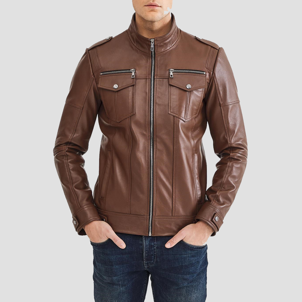 Casual Brown Leather Motorcycle Jacket - The Vintage Leather