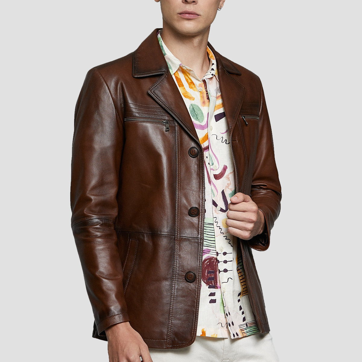 Online Vintage Store, 80's Men Leather Blazer Jacket