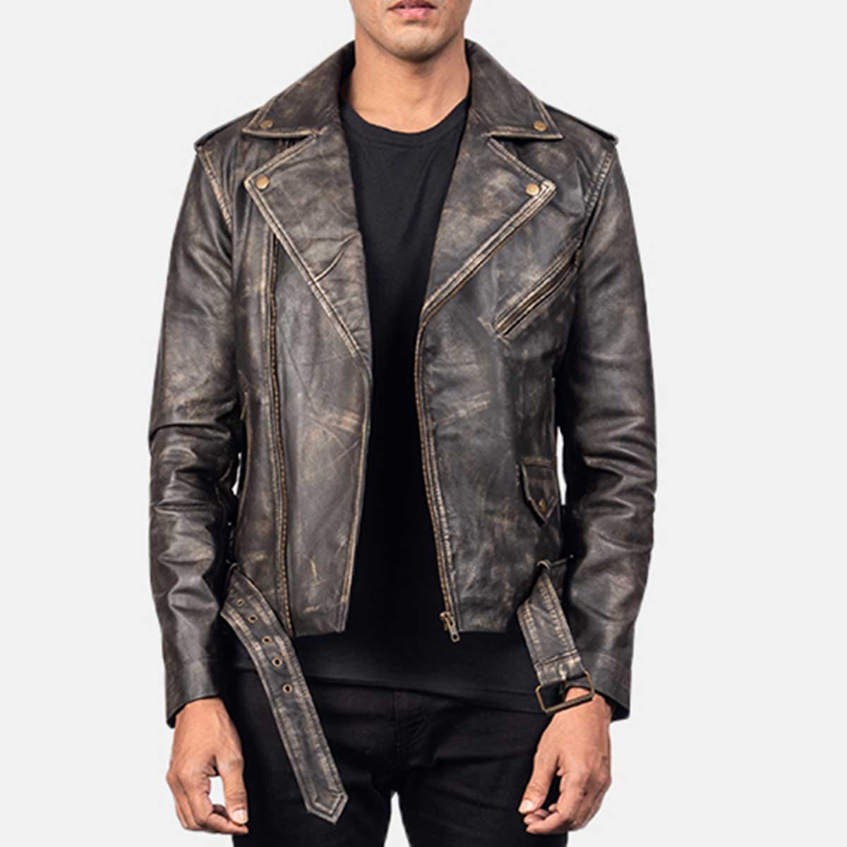 Distressed Brown Allaric Alley Leather Biker Jacket - The Vintage Leather