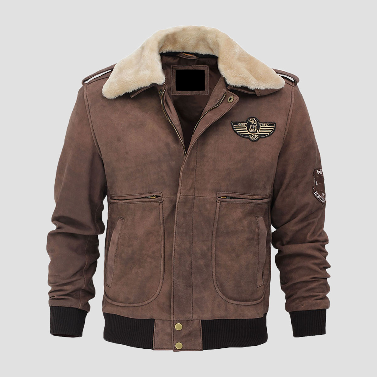 Flight Bomber Shearling Collar Buff Leather Jacket - The Vintage Leather